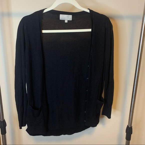 3/$20 Joan Vass Black Button Up Cardigan W/Pockets - Picture 2 of 6